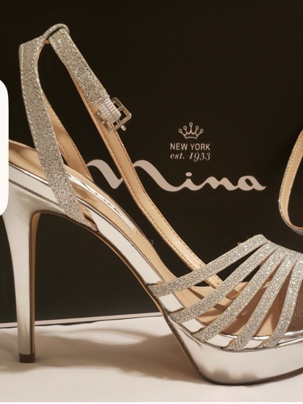 Nina Silver Glitter Slingback Platform Heel